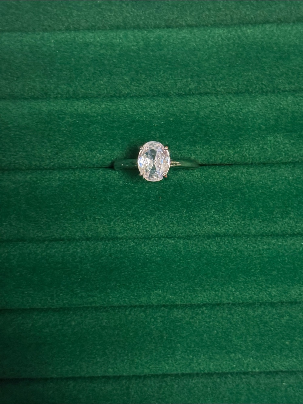 Classic Oval Solitaire Ring in White with Clear Stone
